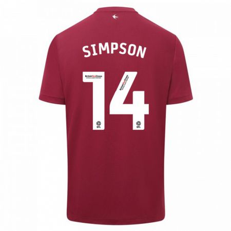 Kandiny Mujer Camiseta Jasmine Simpson #14 Rojo 2ª Equipación 2023/24 La Camisa Chile