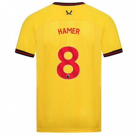 Kandiny Mujer Camiseta Gustavo Hamer #8 Amarillo 2ª Equipación 2023/24 La Camisa Chile
