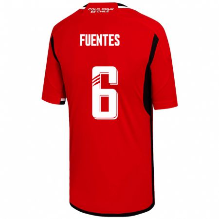 Kandiny Mujer Camiseta César Fuentes #6 Rojo 2ª Equipación 2023/24 La Camisa Chile