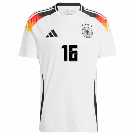 Kandiny Niño Camiseta Alemania Lukas Klostermann #16 Blanco 1ª Equipación 24-26 La Camisa Chile