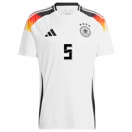 Kandiny Niño Camiseta Alemania Jana Feldkamp #5 Blanco 1ª Equipación 24-26 La Camisa Chile