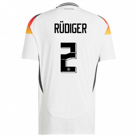 Kandiny Niño Camiseta Alemania Antonio Rudiger #2 Blanco 1ª Equipación 24-26 La Camisa Chile
