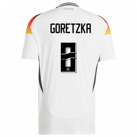 Kandiny Niño Camiseta Alemania Leon Goretzka #8 Blanco 1ª Equipación 24-26 La Camisa Chile