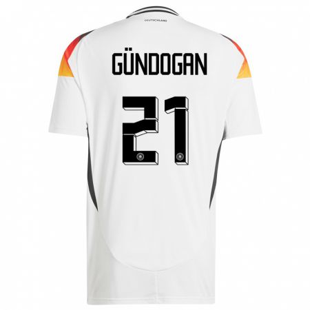 Kandiny Niño Camiseta Alemania Ilkay Gundogan #21 Blanco 1ª Equipación 24-26 La Camisa Chile