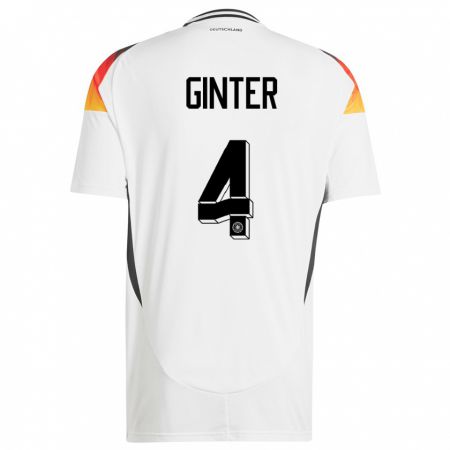 Kandiny Niño Camiseta Alemania Matthias Ginter #4 Blanco 1ª Equipación 24-26 La Camisa Chile
