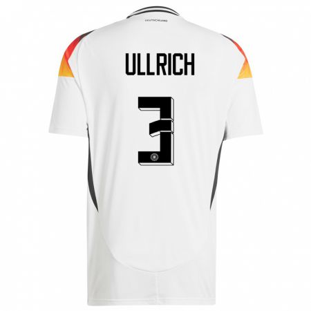 Kandiny Niño Camiseta Alemania Lukas Ullrich #3 Blanco 1ª Equipación 24-26 La Camisa Chile