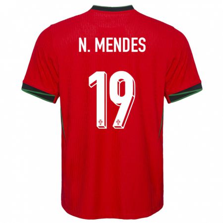 Kandiny Niño Camiseta Portugal Nuno Mendes #19 Rojo 1ª Equipación 24-26 La Camisa Chile