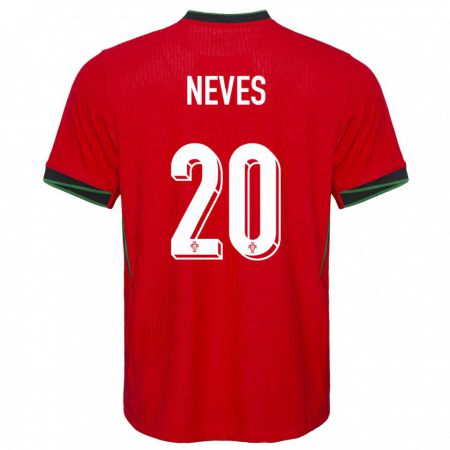 Kandiny Niño Camiseta Portugal Joao Neves #20 Rojo 1ª Equipación 24-26 La Camisa Chile