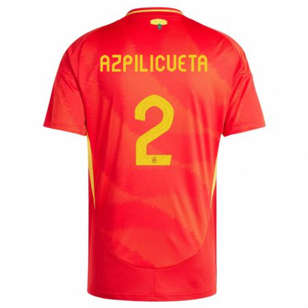 Kandiny Niño Camiseta España Cesar Azpilicueta #2 Rojo 1ª Equipación 24-26 La Camisa Chile