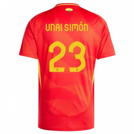 Kandiny Niño Camiseta España Unai Simon #23 Rojo 1ª Equipación 24-26 La Camisa Chile