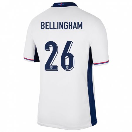 Kandiny Niño Camiseta Inglaterra Jude Bellingham #26 Blanco 1ª Equipación 24-26 La Camisa Chile