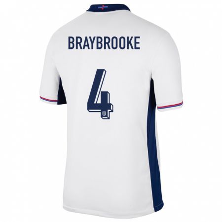 Kandiny Niño Camiseta Inglaterra Samuel Braybrooke #4 Blanco 1ª Equipación 24-26 La Camisa Chile