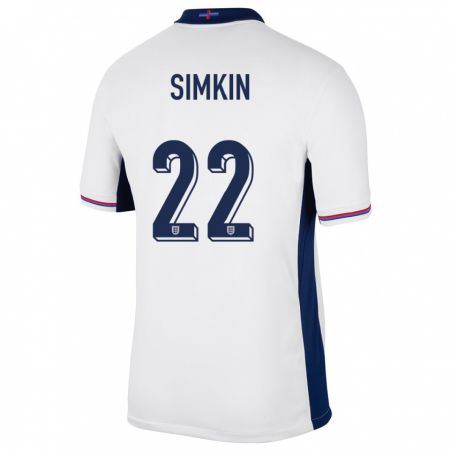 Kandiny Niño Camiseta Inglaterra Tommy Simkin #22 Blanco 1ª Equipación 24-26 La Camisa Chile