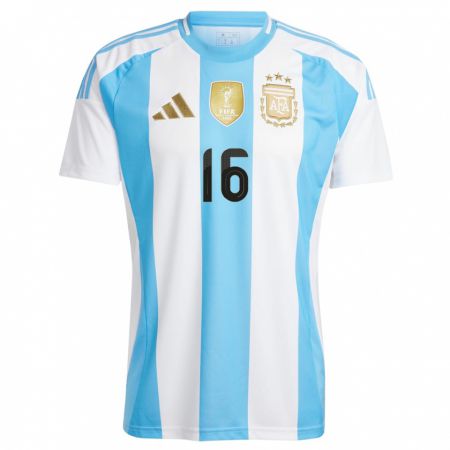 Kandiny Niño Camiseta Argentina Nicolas Palavecino #16 Blanco Azul 1ª Equipación 24-26 La Camisa Chile