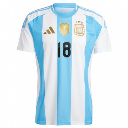 Kandiny Niño Camiseta Argentina Ezequiel Ponce #18 Blanco Azul 1ª Equipación 24-26 La Camisa Chile
