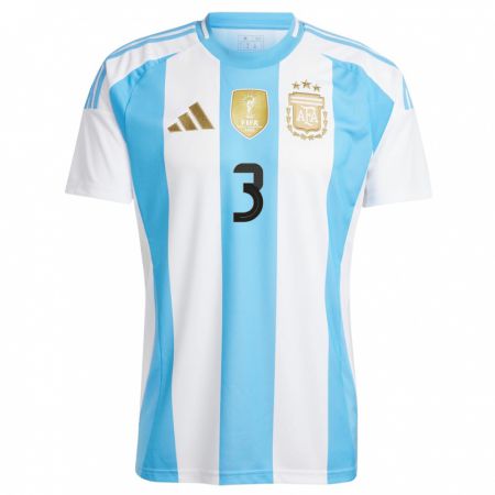 Kandiny Niño Camiseta Argentina Julian Aude #3 Blanco Azul 1ª Equipación 24-26 La Camisa Chile