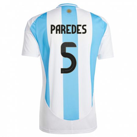 Kandiny Niño Camiseta Argentina Leandro Paredes #5 Blanco Azul 1ª Equipación 24-26 La Camisa Chile
