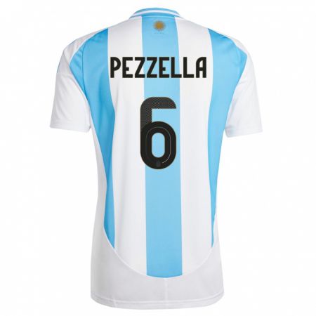 Kandiny Niño Camiseta Argentina German Pezzella #6 Blanco Azul 1ª Equipación 24-26 La Camisa Chile
