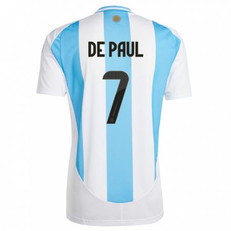 Kandiny Niño Camiseta Argentina Rodrigo De Paul #7 Blanco Azul 1ª Equipación 24-26 La Camisa Chile