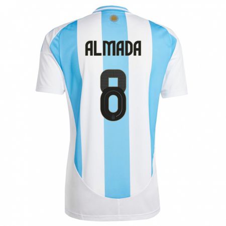 Kandiny Niño Camiseta Argentina Thiago Almada #8 Blanco Azul 1ª Equipación 24-26 La Camisa Chile