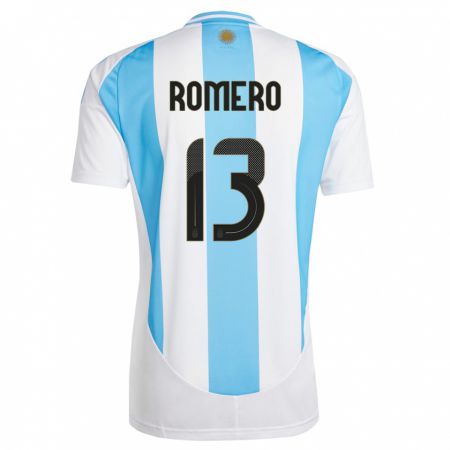 Kandiny Niño Camiseta Argentina Cristian Romero #13 Blanco Azul 1ª Equipación 24-26 La Camisa Chile