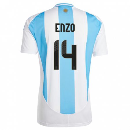 Kandiny Niño Camiseta Argentina Enzo Fernandez #14 Blanco Azul 1ª Equipación 24-26 La Camisa Chile