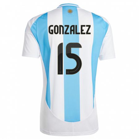 Kandiny Niño Camiseta Argentina Nicolas Gonzalez #15 Blanco Azul 1ª Equipación 24-26 La Camisa Chile