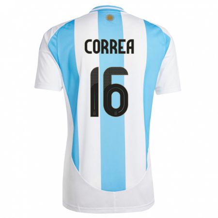 Kandiny Niño Camiseta Argentina Angel Correa #16 Blanco Azul 1ª Equipación 24-26 La Camisa Chile