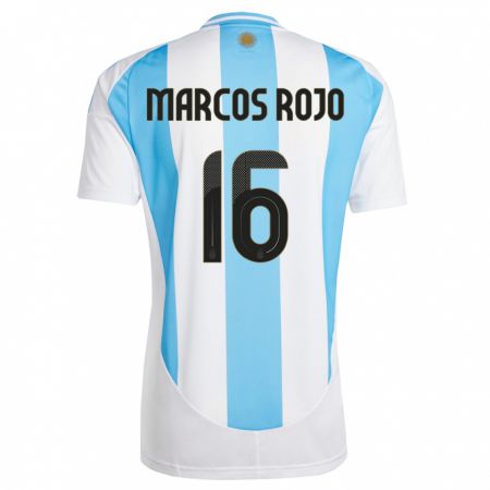 Kandiny Niño Camiseta Argentina Marcos Rojo #16 Blanco Azul 1ª Equipación 24-26 La Camisa Chile