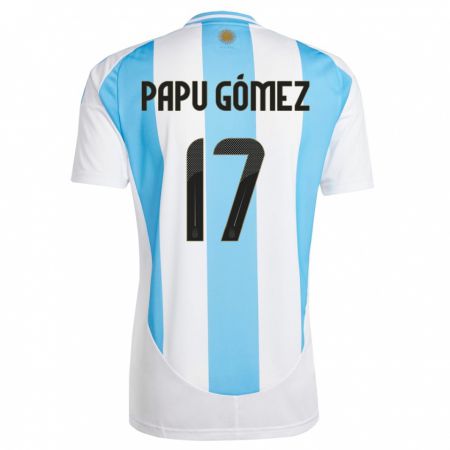Kandiny Niño Camiseta Argentina Papu Gomez #17 Blanco Azul 1ª Equipación 24-26 La Camisa Chile