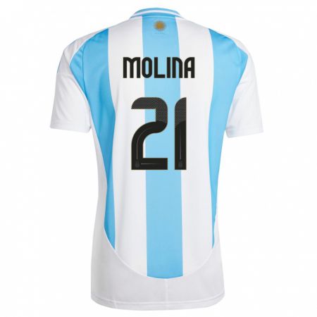 Kandiny Niño Camiseta Argentina Nahuel Molina #21 Blanco Azul 1ª Equipación 24-26 La Camisa Chile