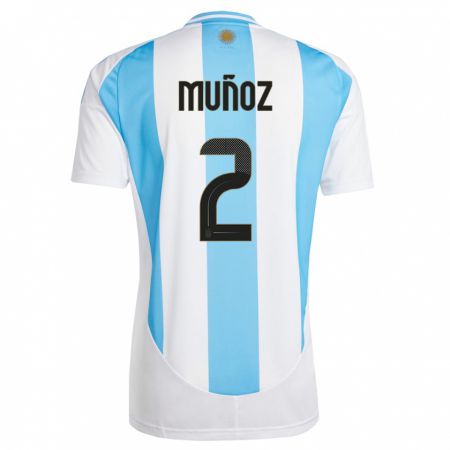 Kandiny Niño Camiseta Argentina Luana Munoz #2 Blanco Azul 1ª Equipación 24-26 La Camisa Chile