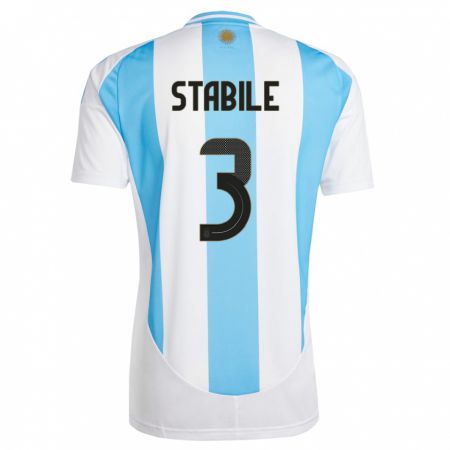 Kandiny Niño Camiseta Argentina Eliana Stabile #3 Blanco Azul 1ª Equipación 24-26 La Camisa Chile