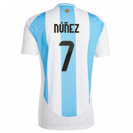 Kandiny Niño Camiseta Argentina Romina Nunez #7 Blanco Azul 1ª Equipación 24-26 La Camisa Chile