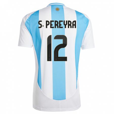 Kandiny Niño Camiseta Argentina Solana Pereyra #12 Blanco Azul 1ª Equipación 24-26 La Camisa Chile