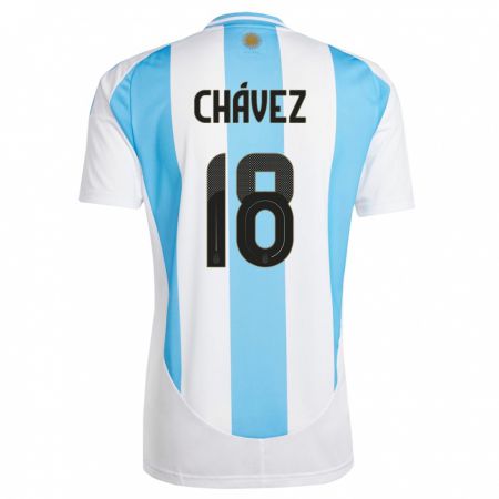 Kandiny Niño Camiseta Argentina Gabriela Chavez #18 Blanco Azul 1ª Equipación 24-26 La Camisa Chile