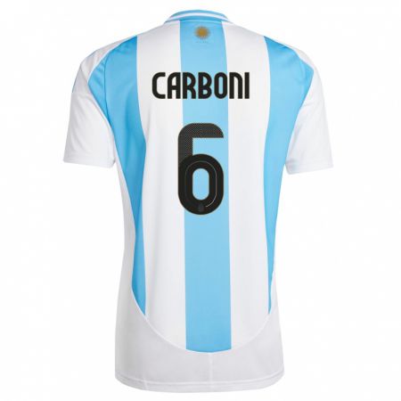 Kandiny Niño Camiseta Argentina Franco Carboni #6 Blanco Azul 1ª Equipación 24-26 La Camisa Chile