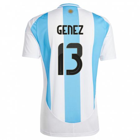 Kandiny Niño Camiseta Argentina Nahuel Genez #13 Blanco Azul 1ª Equipación 24-26 La Camisa Chile
