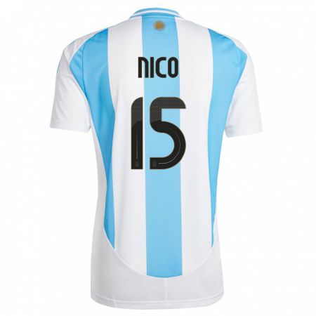 Kandiny Niño Camiseta Argentina Nico  #15 Blanco Azul 1ª Equipación 24-26 La Camisa Chile