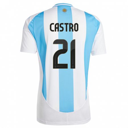 Kandiny Niño Camiseta Argentina Santiago Castro #21 Blanco Azul 1ª Equipación 24-26 La Camisa Chile