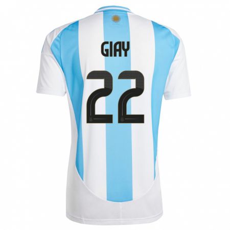 Kandiny Niño Camiseta Argentina Agustin Giay #22 Blanco Azul 1ª Equipación 24-26 La Camisa Chile