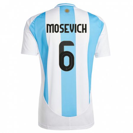 Kandiny Niño Camiseta Argentina Leonel Mosevich #6 Blanco Azul 1ª Equipación 24-26 La Camisa Chile