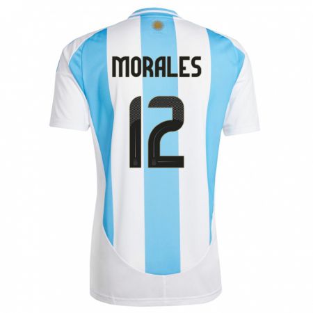 Kandiny Niño Camiseta Argentina Lautaro Morales #12 Blanco Azul 1ª Equipación 24-26 La Camisa Chile