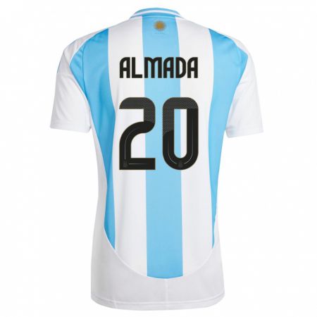 Kandiny Niño Camiseta Argentina Thiago Almada #20 Blanco Azul 1ª Equipación 24-26 La Camisa Chile