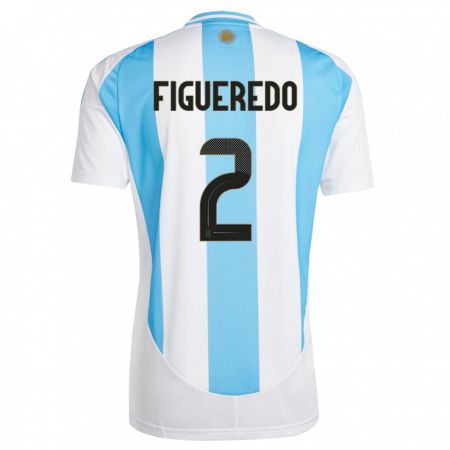 Kandiny Niño Camiseta Argentina Leandro Figueredo #2 Blanco Azul 1ª Equipación 24-26 La Camisa Chile