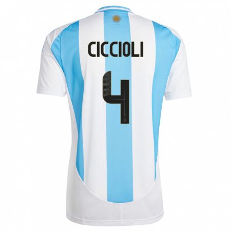 Kandiny Niño Camiseta Argentina Ulises Ciccioli #4 Blanco Azul 1ª Equipación 24-26 La Camisa Chile