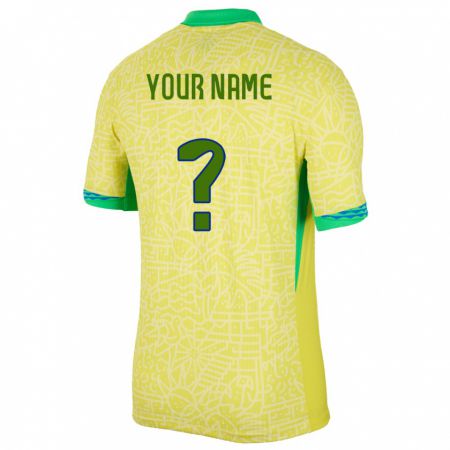 Kandiny Niño Camiseta Brasil Su Nombre #0 Amarillo 1ª Equipación 24-26 La Camisa Chile