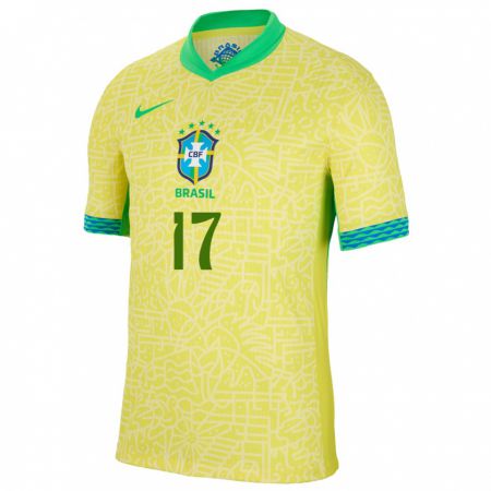 Kandiny Niño Camiseta Brasil Ary Borges #17 Amarillo 1ª Equipación 24-26 La Camisa Chile