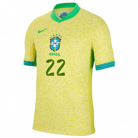 Kandiny Niño Camiseta Brasil Bremer #22 Amarillo 1ª Equipación 24-26 La Camisa Chile