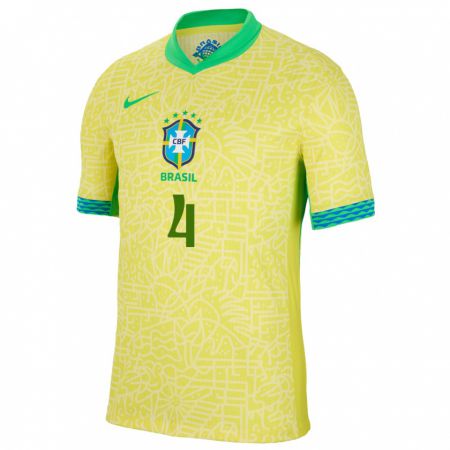 Kandiny Niño Camiseta Brasil Robert Renan #4 Amarillo 1ª Equipación 24-26 La Camisa Chile